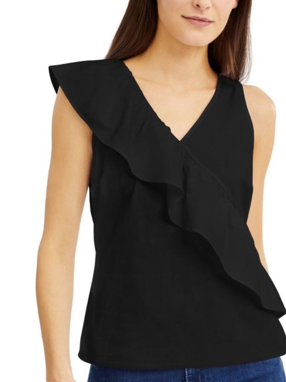 INC International Concepts Black Ruffle V-Neck Sleeveless Camisole